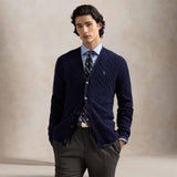 POLO RALPH LAUREN Cardigan uomo con trecce in lana e cashmere Blue