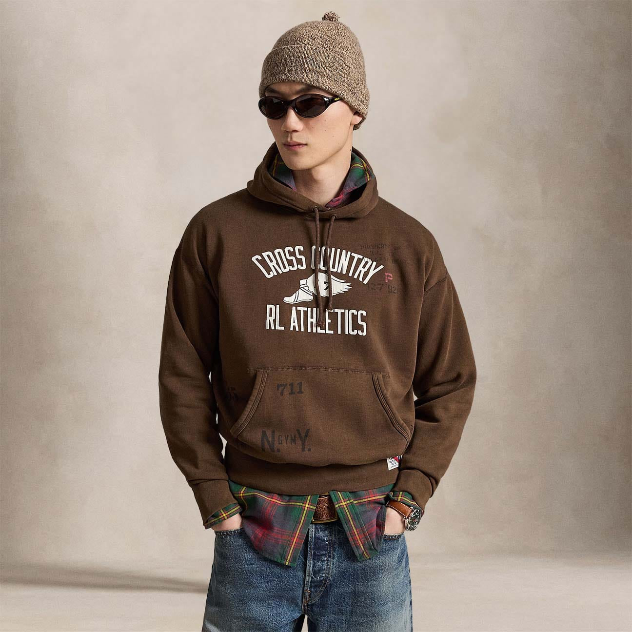 POLO RALPH LAUREN Felpa uomo in cotone con grafica Marrone