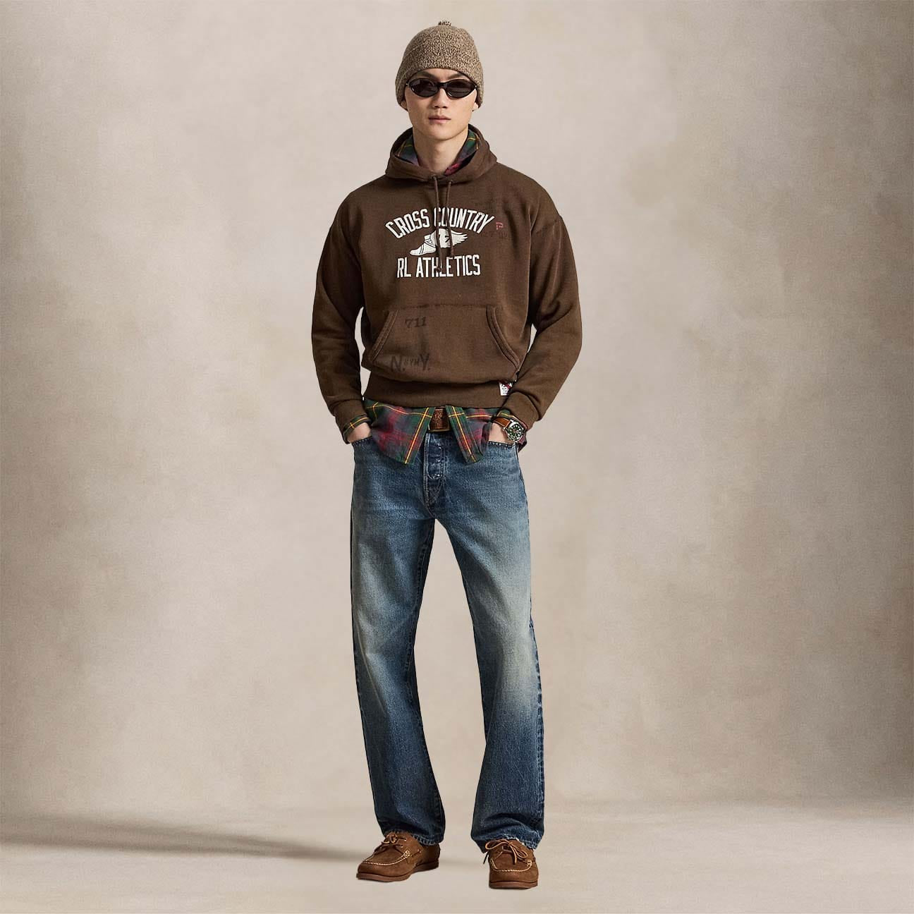 POLO RALPH LAUREN Felpa uomo in cotone con grafica Marrone