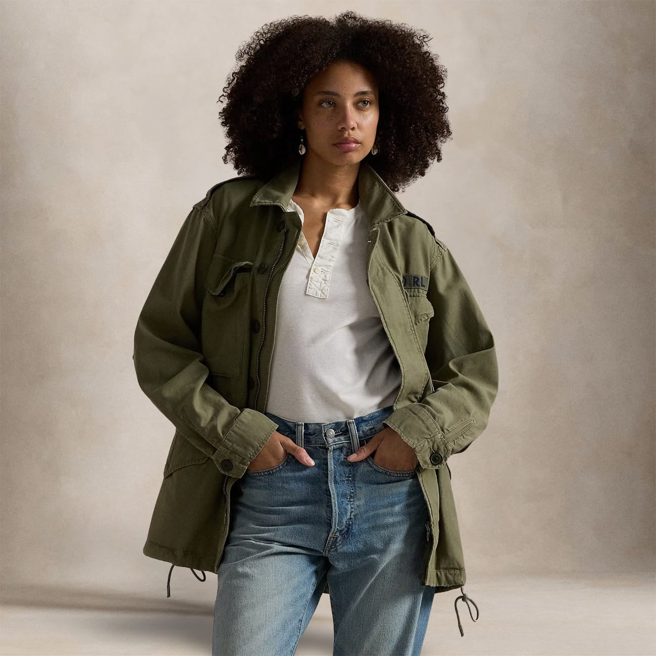 POLO RALPH LAUREN Giacca militare donna in twill Verde Militare