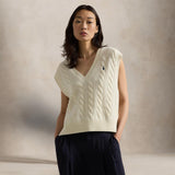 POLO RALPH LAUREN Gilet donna in lana e cashmere a trecce Bianco