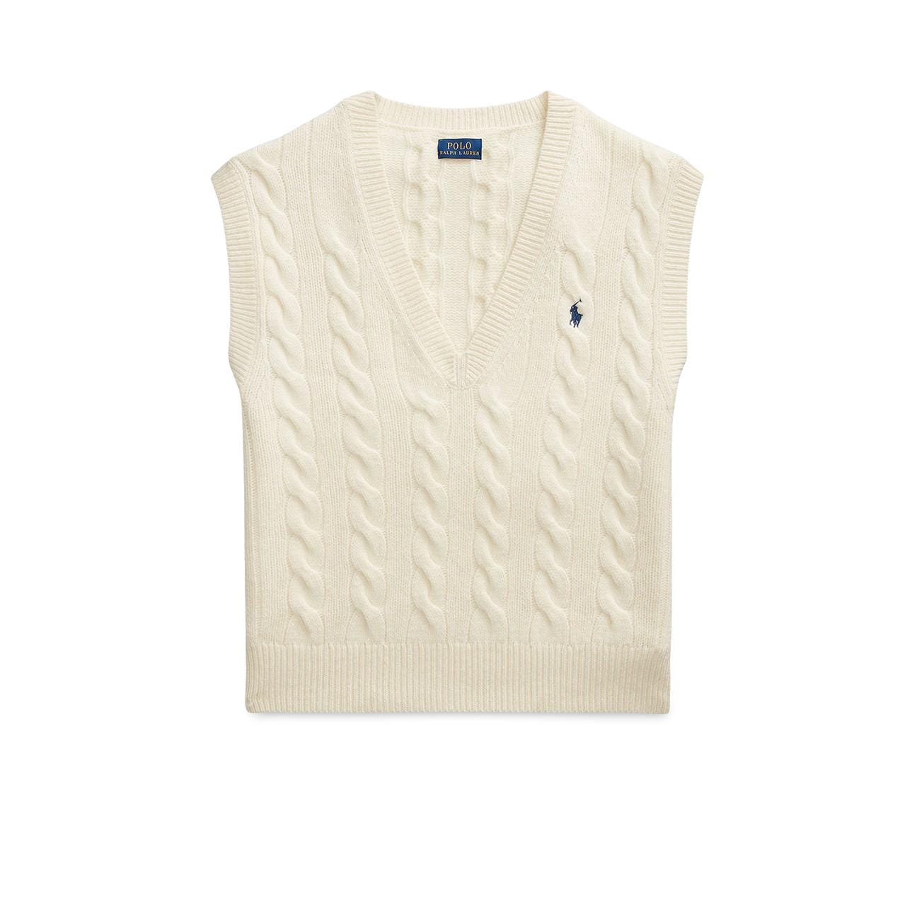 POLO RALPH LAUREN Gilet donna in lana e cashmere a trecce Bianco