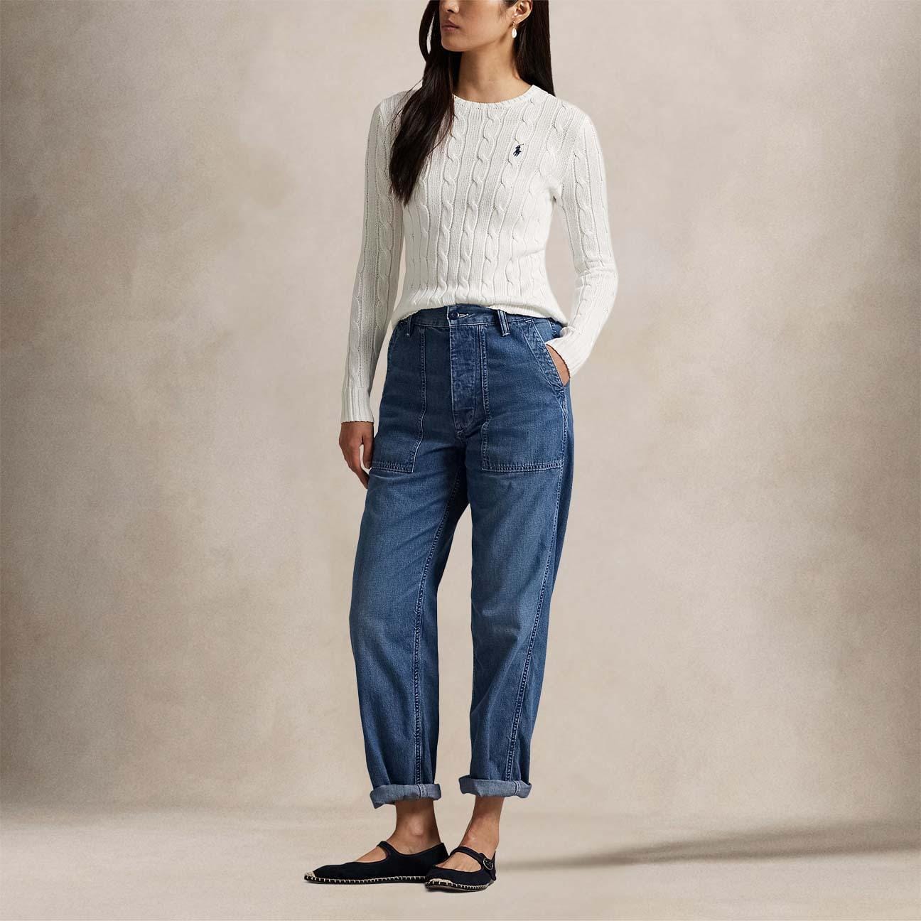 POLO RALPH LAUREN Maglia donna a trecce in cotone Bianco