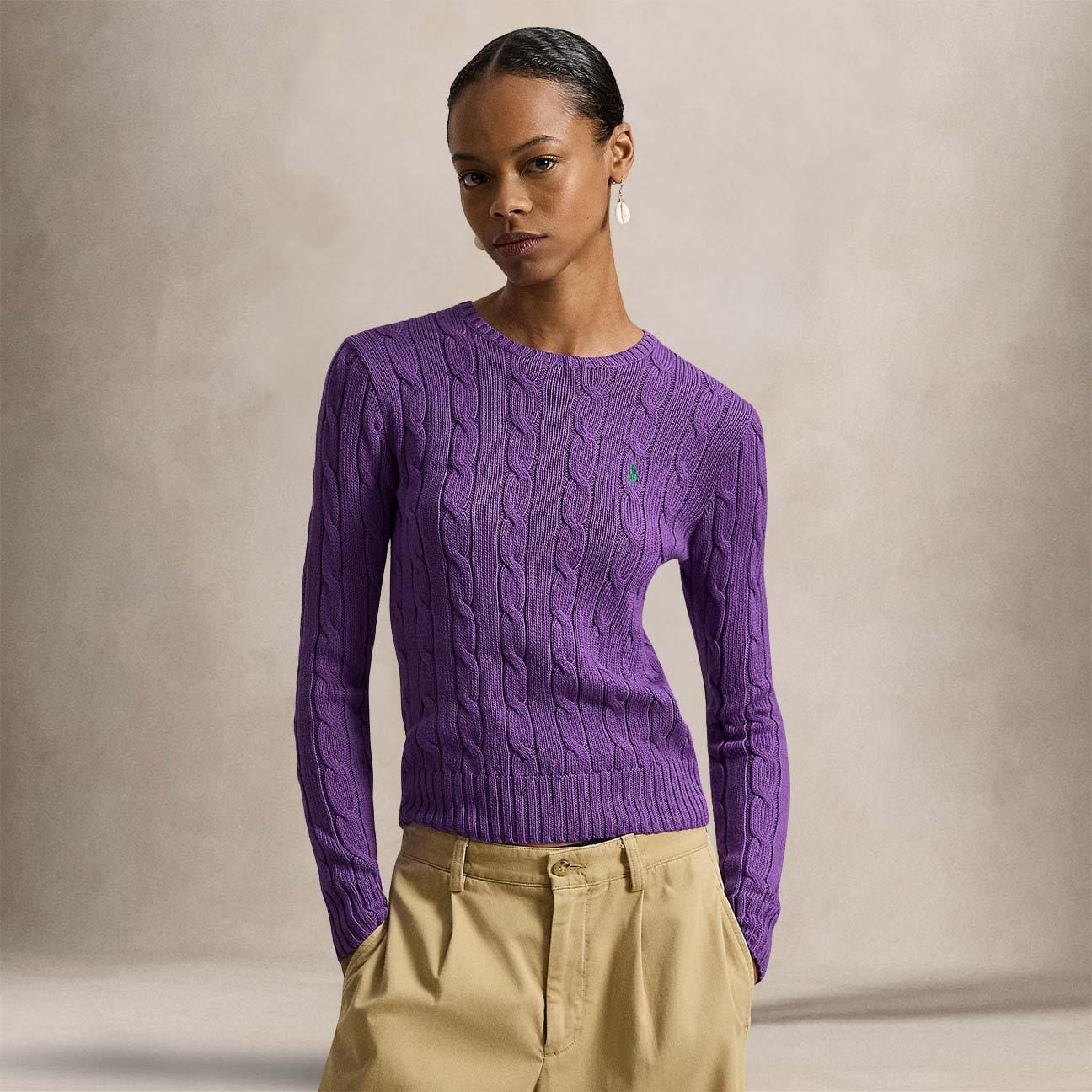 POLO RALPH LAUREN Maglia donna a trecce in cotone Magenta