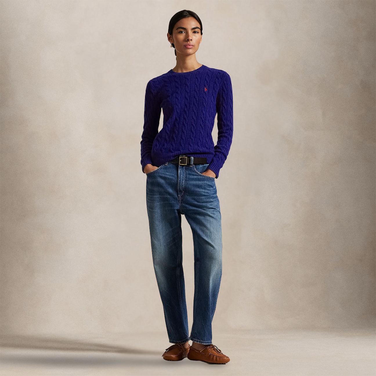 POLO RALPH LAUREN Maglia donna girocollo in lana e cashmere Blue china