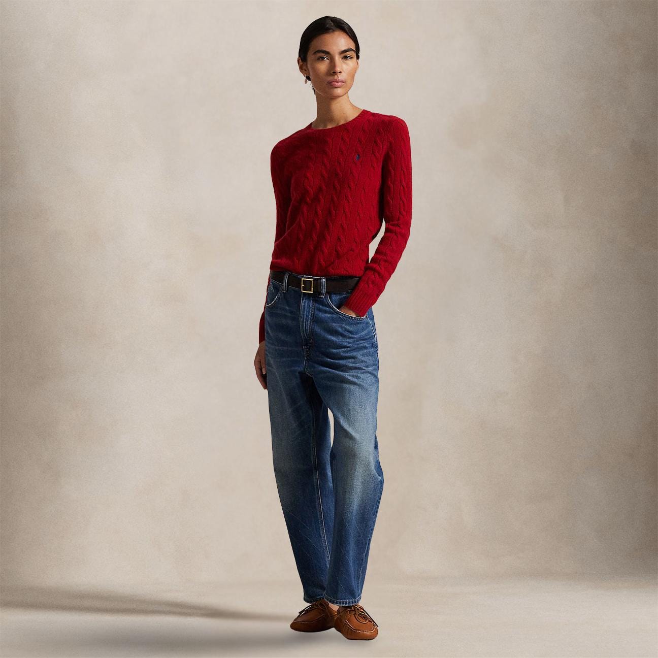 POLO RALPH LAUREN Maglia donna girocollo in lana e cashmere Rosso