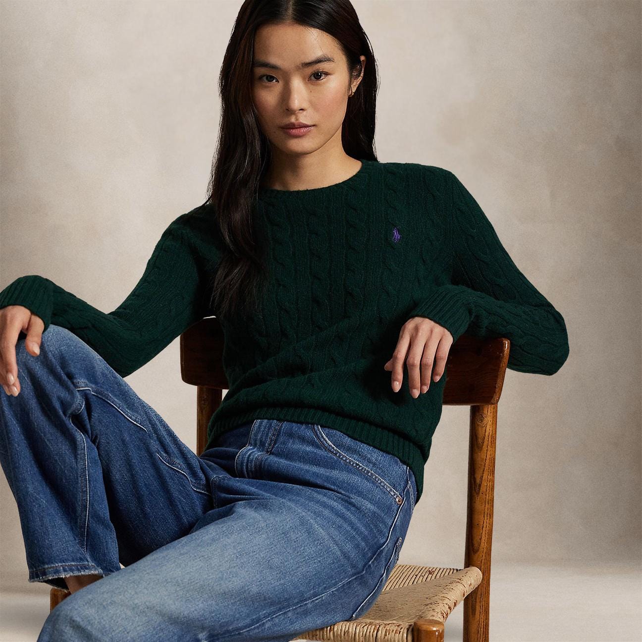 POLO RALPH LAUREN Maglia donna girocollo in lana e cashmere Verde