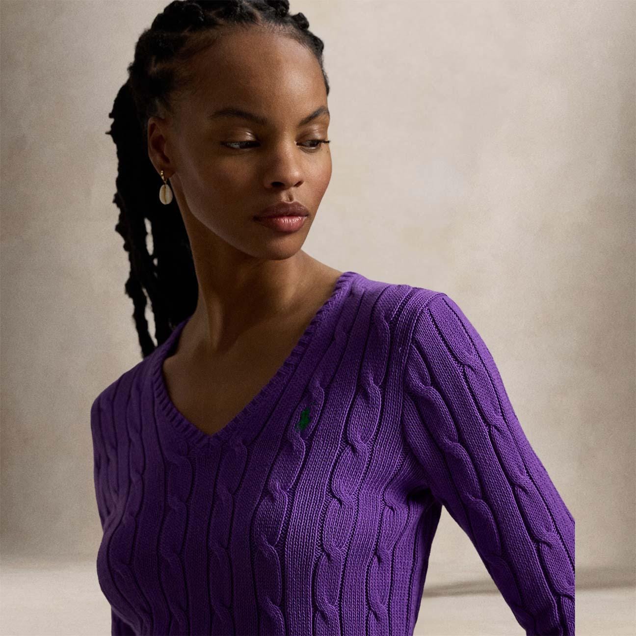 POLO RALPH LAUREN Maglia donna in cotone a trecce Magenta