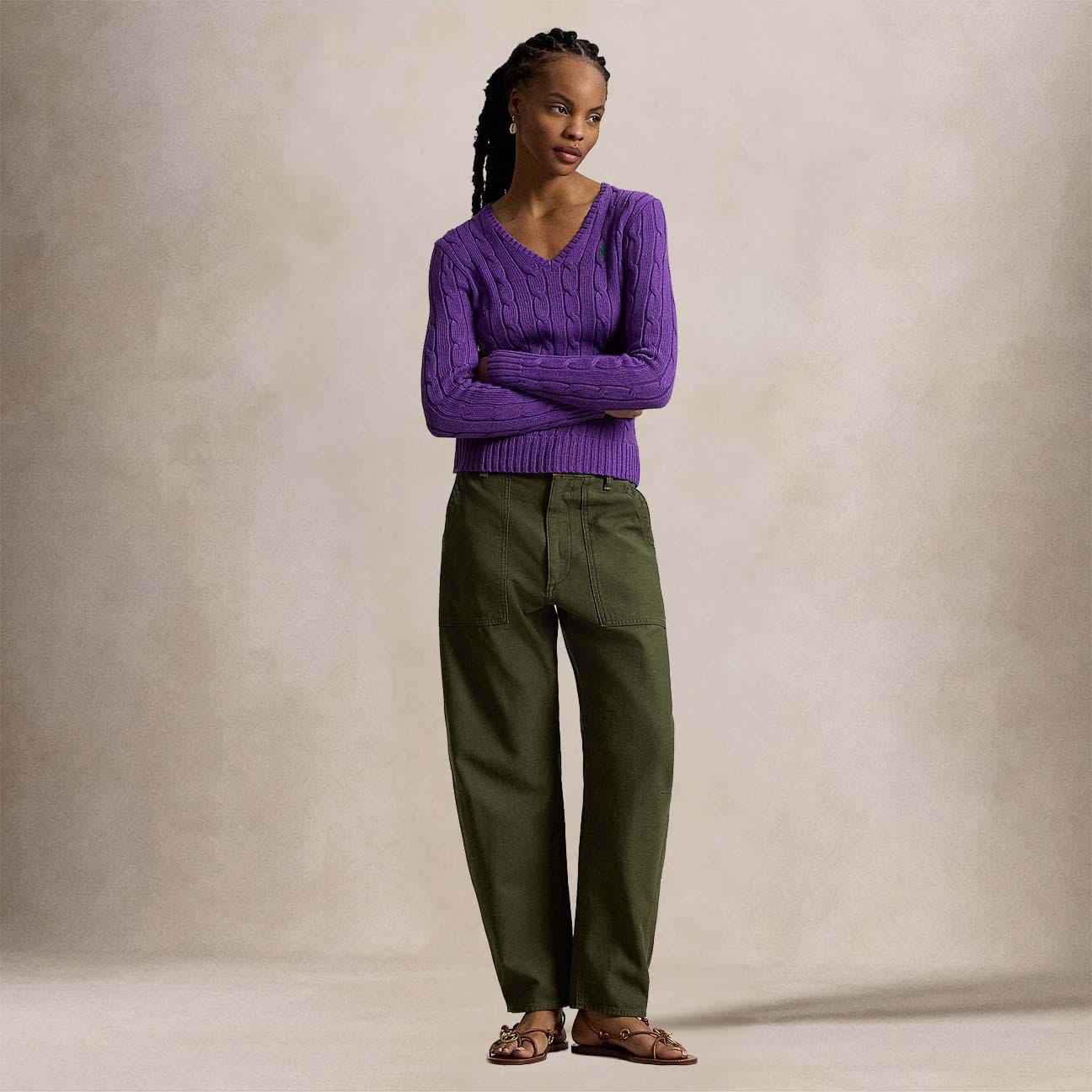 POLO RALPH LAUREN Maglia donna in cotone a trecce Magenta