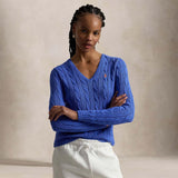 POLO RALPH LAUREN Maglia donna in cotone a trecce Royal
