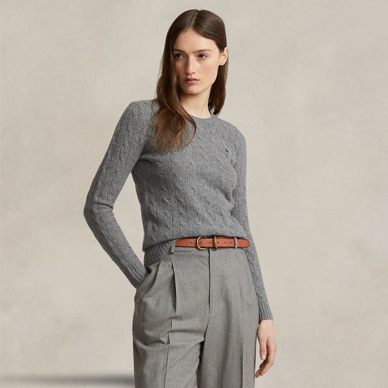 POLO RALPH LAUREN Maglia girocollo a trecce Grigio