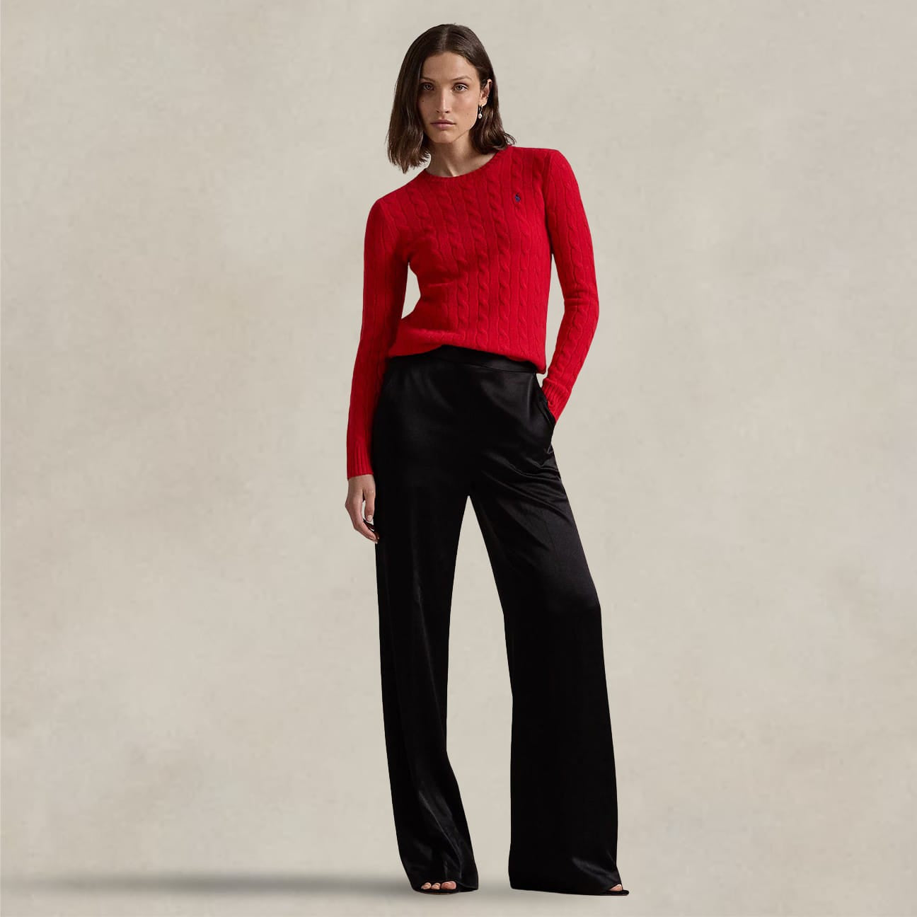 POLO RALPH LAUREN Maglia girocollo a trecce Rosso