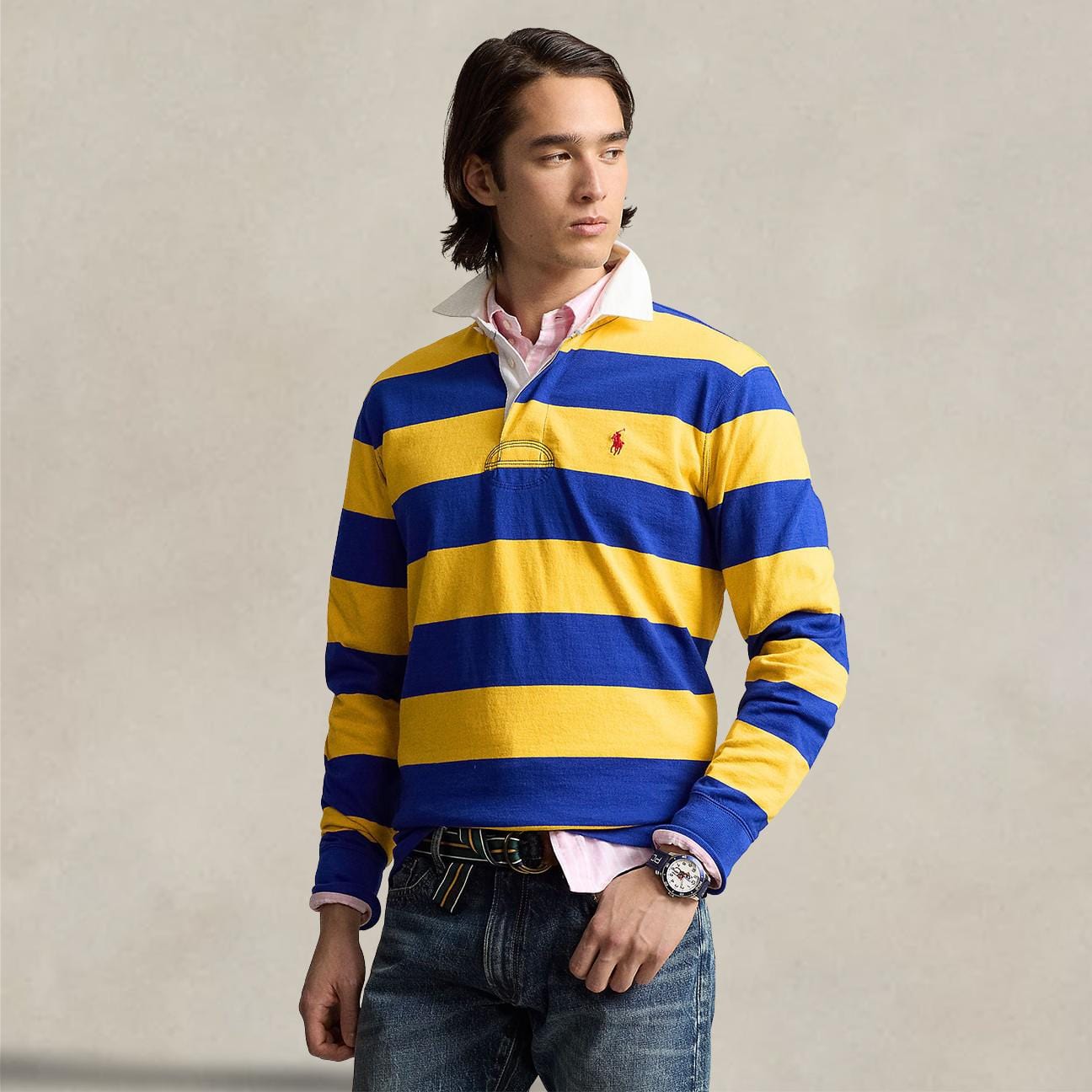 POLO RALPH LAUREN Maglia Rugby a righe Blue e Giallo