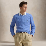 POLO RALPH LAUREN Maglia uomo con trecce in lana e cashmere Azzurro