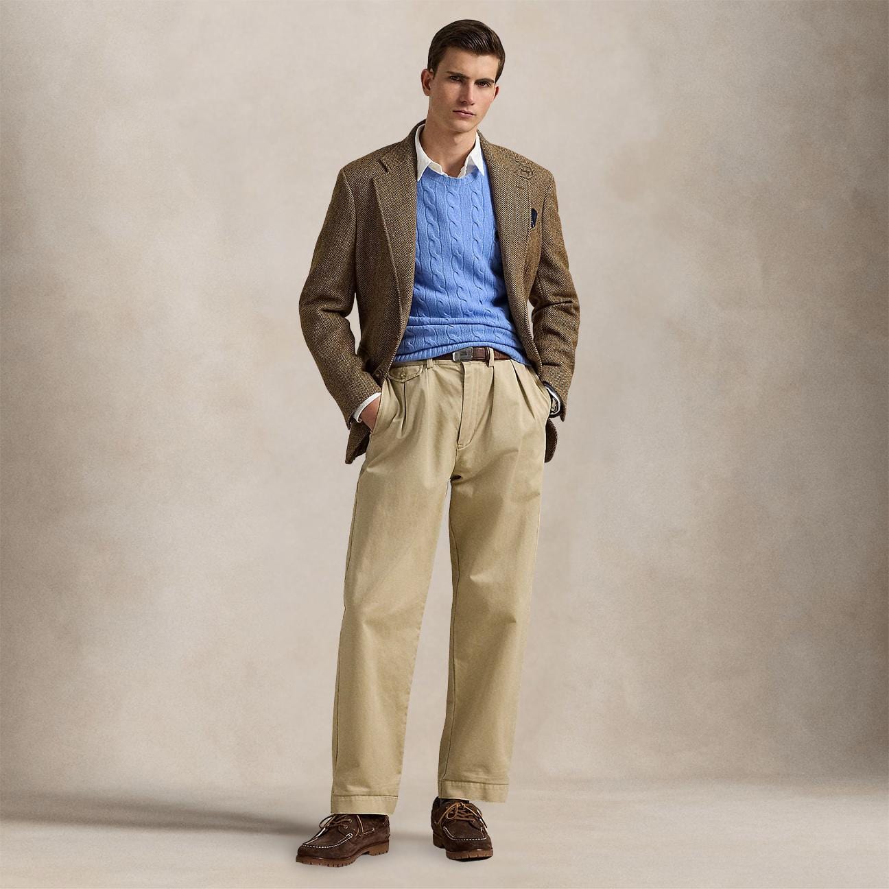 POLO RALPH LAUREN Maglia uomo con trecce in lana e cashmere Azzurro