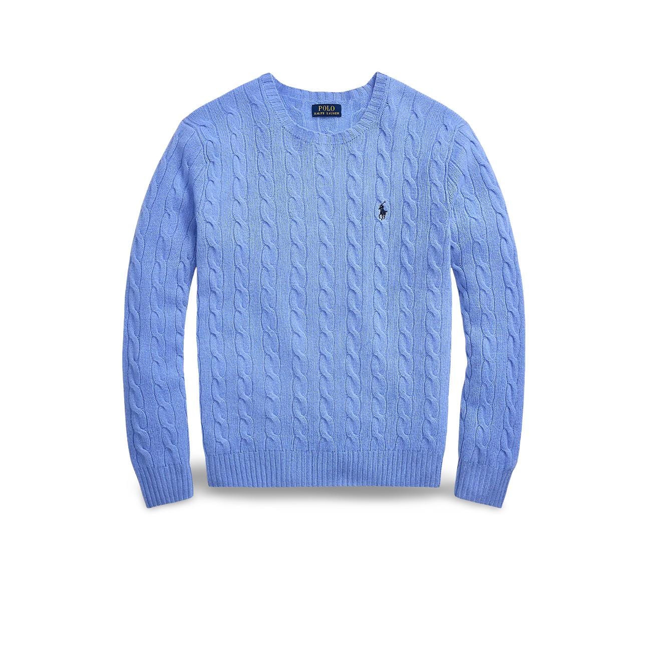 POLO RALPH LAUREN Maglia uomo con trecce in lana e cashmere Azzurro