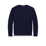 POLO RALPH LAUREN Maglia uomo con trecce in lana e cashmere Blue