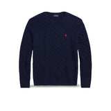POLO RALPH LAUREN Maglia uomo con trecce in lana e cashmere Blue