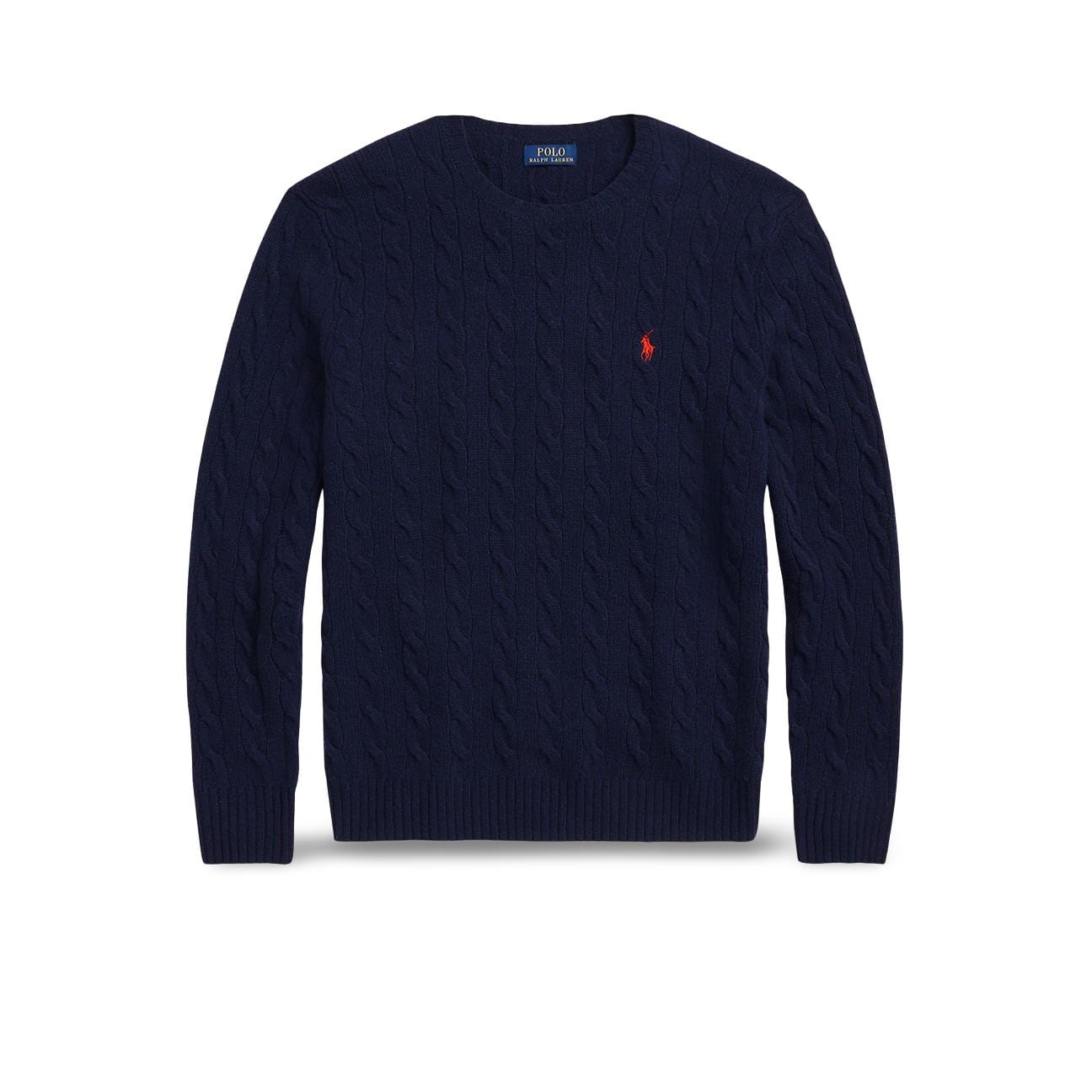 POLO RALPH LAUREN Maglia uomo con trecce in lana e cashmere Blue