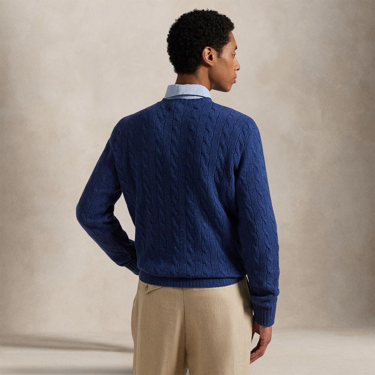 POLO RALPH LAUREN Maglia uomo con trecce in lana e cashmere Blue