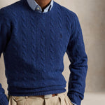 POLO RALPH LAUREN Maglia uomo con trecce in lana e cashmere Blue