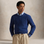 POLO RALPH LAUREN Maglia uomo con trecce in lana e cashmere Blue