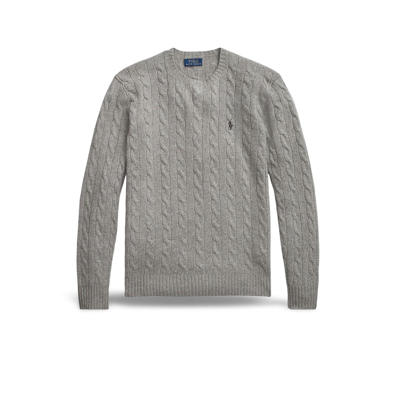 POLO RALPH LAUREN Maglia uomo con trecce in lana e cashmere Grigio