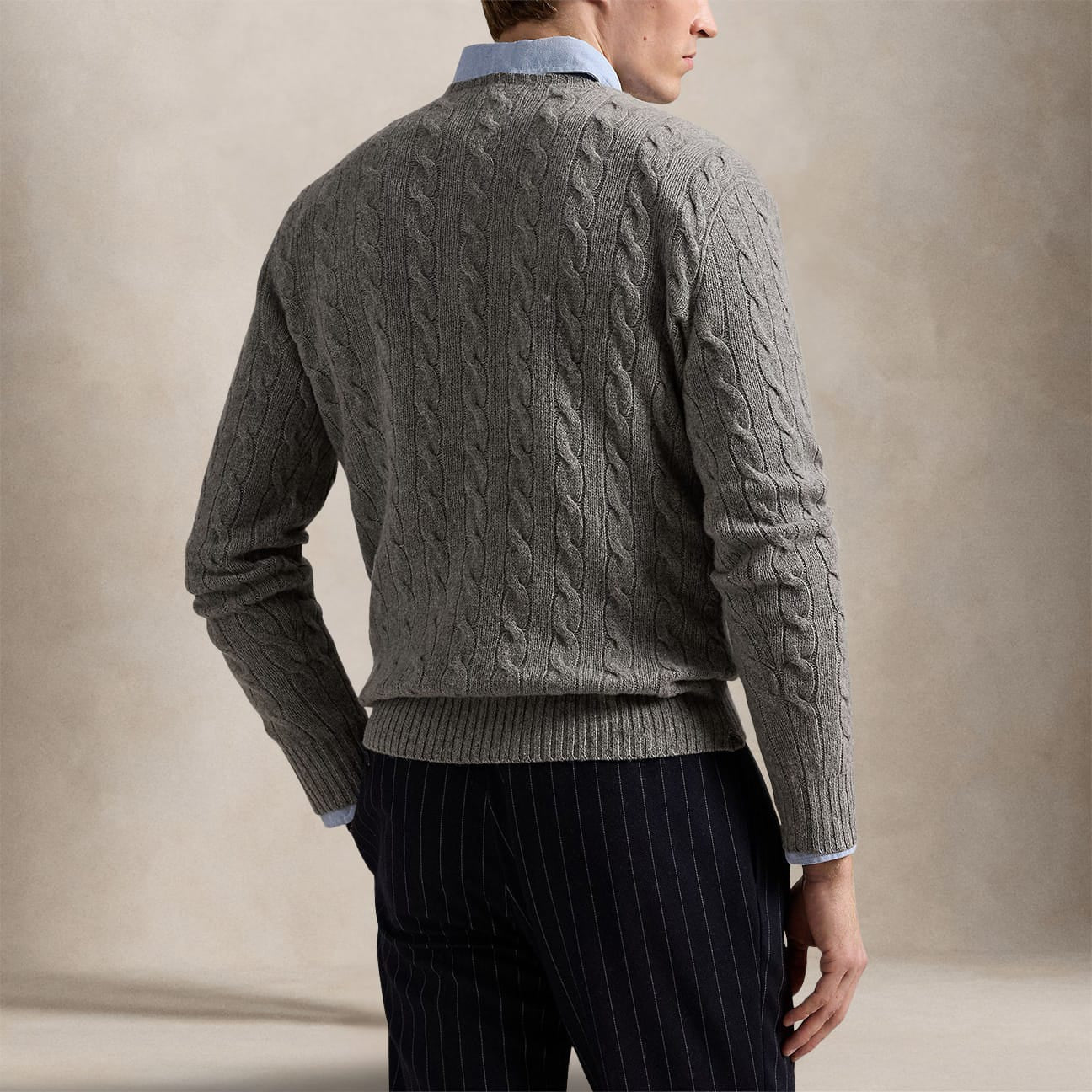 POLO RALPH LAUREN Maglia uomo con trecce in lana e cashmere Grigio