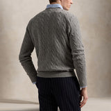 POLO RALPH LAUREN Maglia uomo con trecce in lana e cashmere Grigio