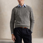 POLO RALPH LAUREN Maglia uomo con trecce in lana e cashmere Grigio