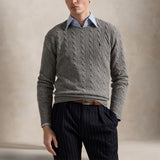 POLO RALPH LAUREN Maglia uomo con trecce in lana e cashmere Grigio
