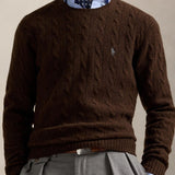 POLO RALPH LAUREN Maglia uomo con trecce in lana e cashmere Marrone