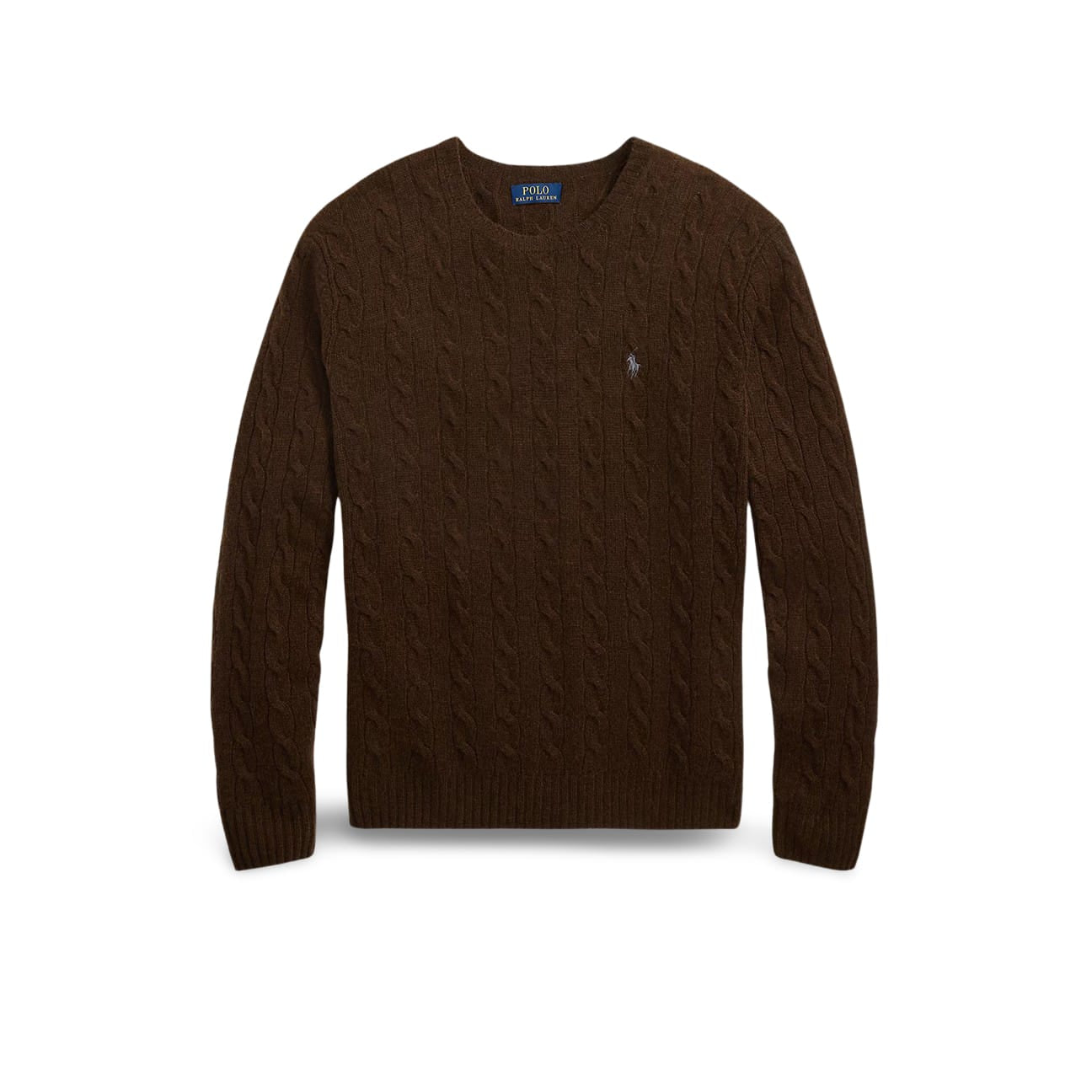 POLO RALPH LAUREN Maglia uomo con trecce in lana e cashmere Marrone