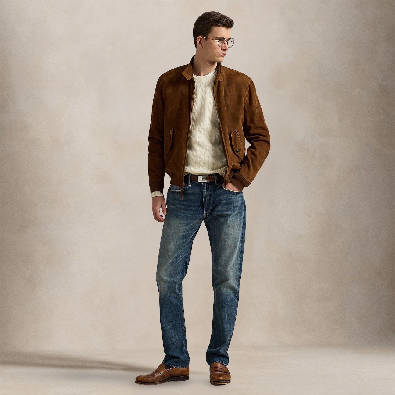 POLO RALPH LAUREN Maglia uomo con trecce in lana e cashmere Panna