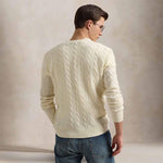 POLO RALPH LAUREN Maglia uomo con trecce in lana e cashmere Panna