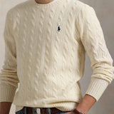 POLO RALPH LAUREN Maglia uomo con trecce in lana e cashmere Panna