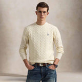 POLO RALPH LAUREN Maglia uomo con trecce in lana e cashmere Panna