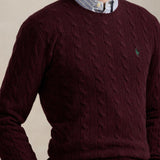 POLO RALPH LAUREN Maglia uomo con trecce in lana e cashmere Wine