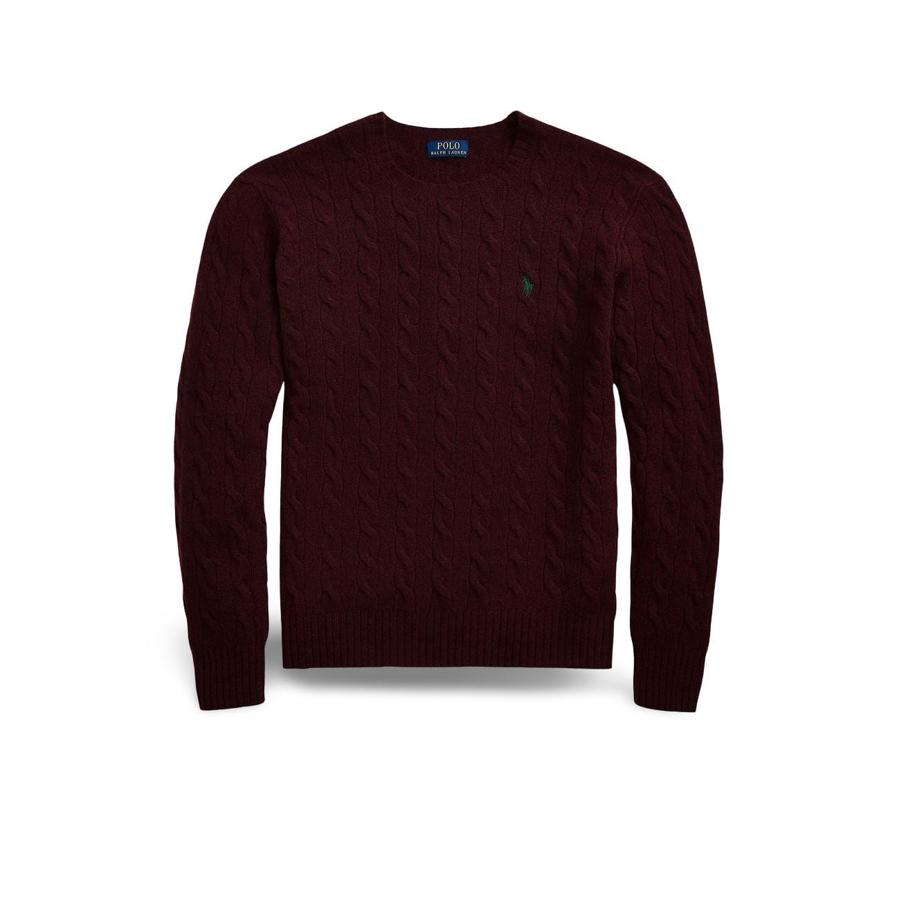 POLO RALPH LAUREN Maglia uomo con trecce in lana e cashmere Wine