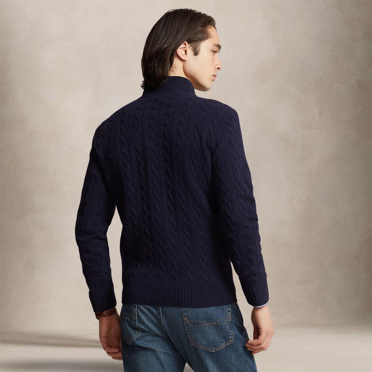 POLO RALPH LAUREN Maglia uomo in lana e cashmere a trecce Blue