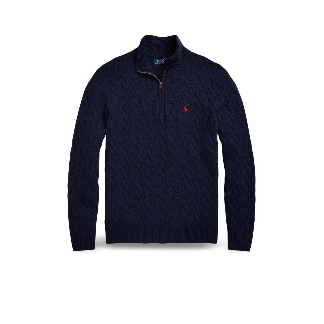 POLO RALPH LAUREN Maglia uomo in lana e cashmere a trecce Blue