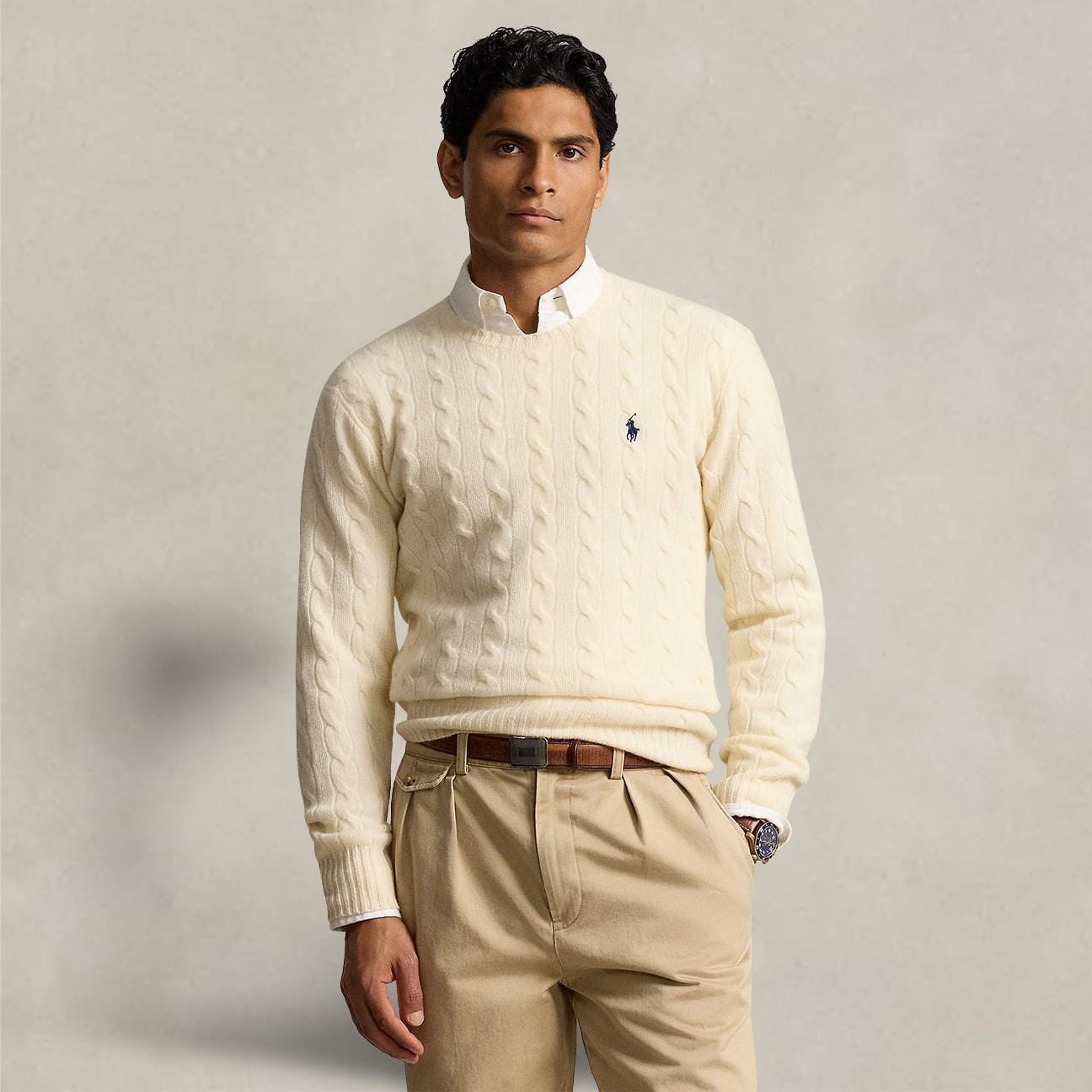POLO RALPH LAUREN Maglia uomo in lana e cashmere Panna