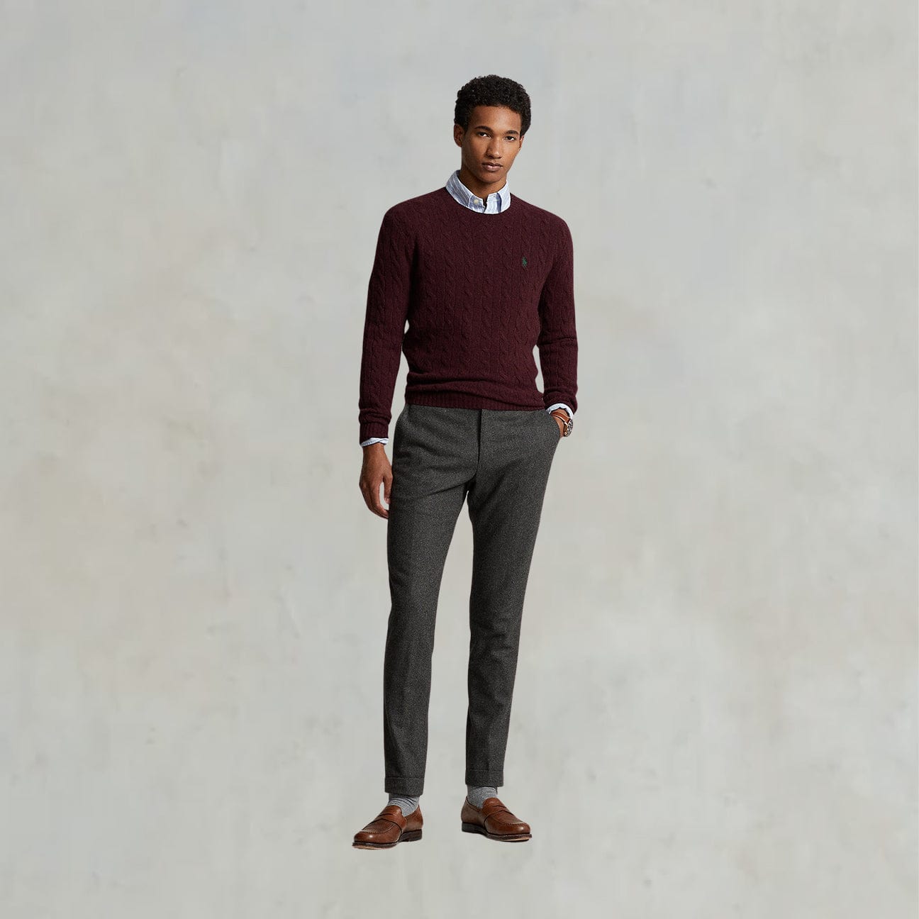 POLO RALPH LAUREN Maglia uomo in lana e cashmere Wine