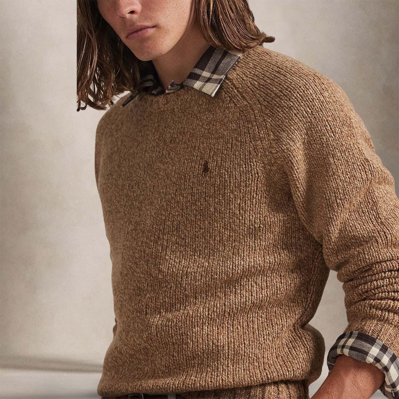 POLO RALPH LAUREN Maglia uomo in lana moulinè Beige