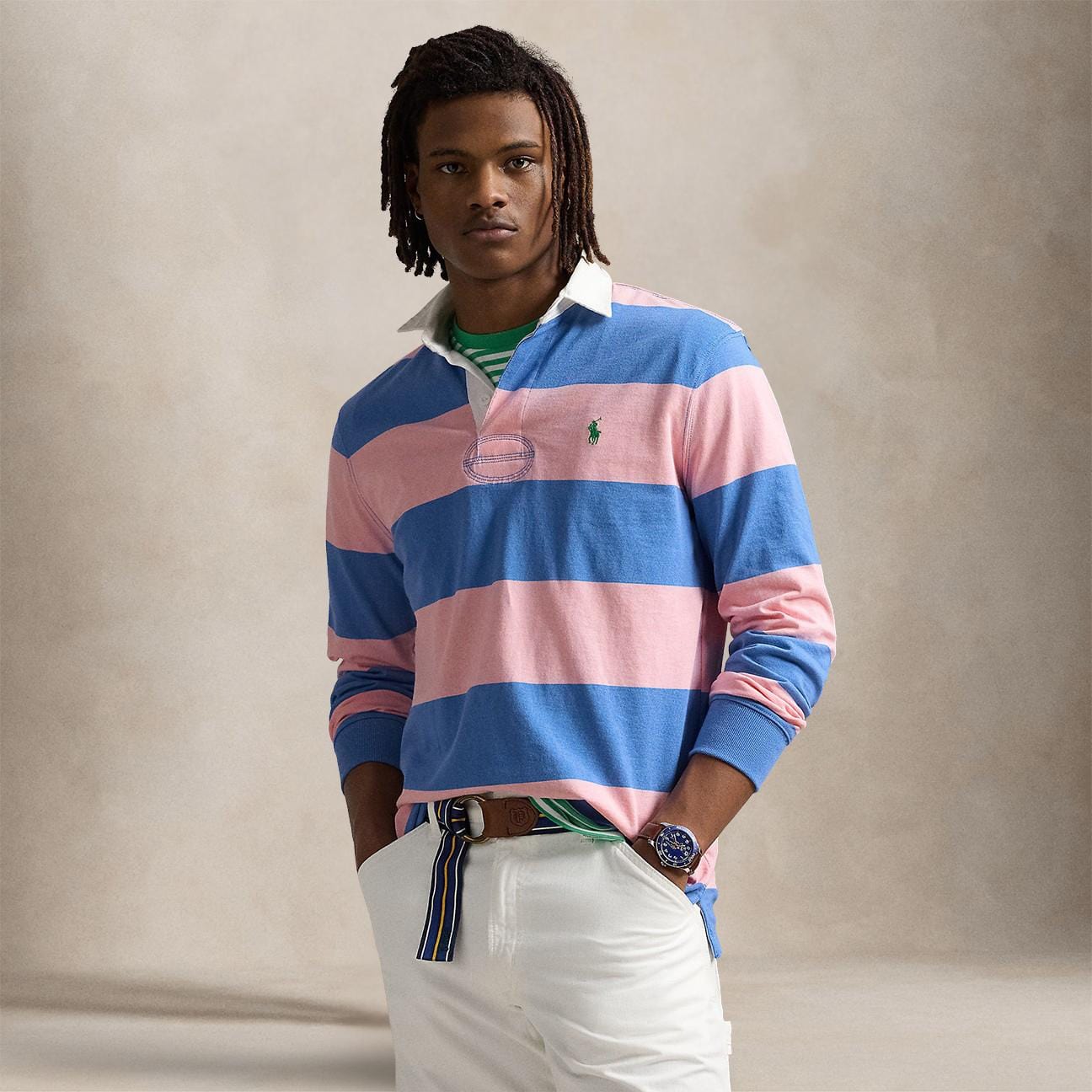 POLO RALPH LAUREN Maglia uomo Rugby in cotone Rosa
