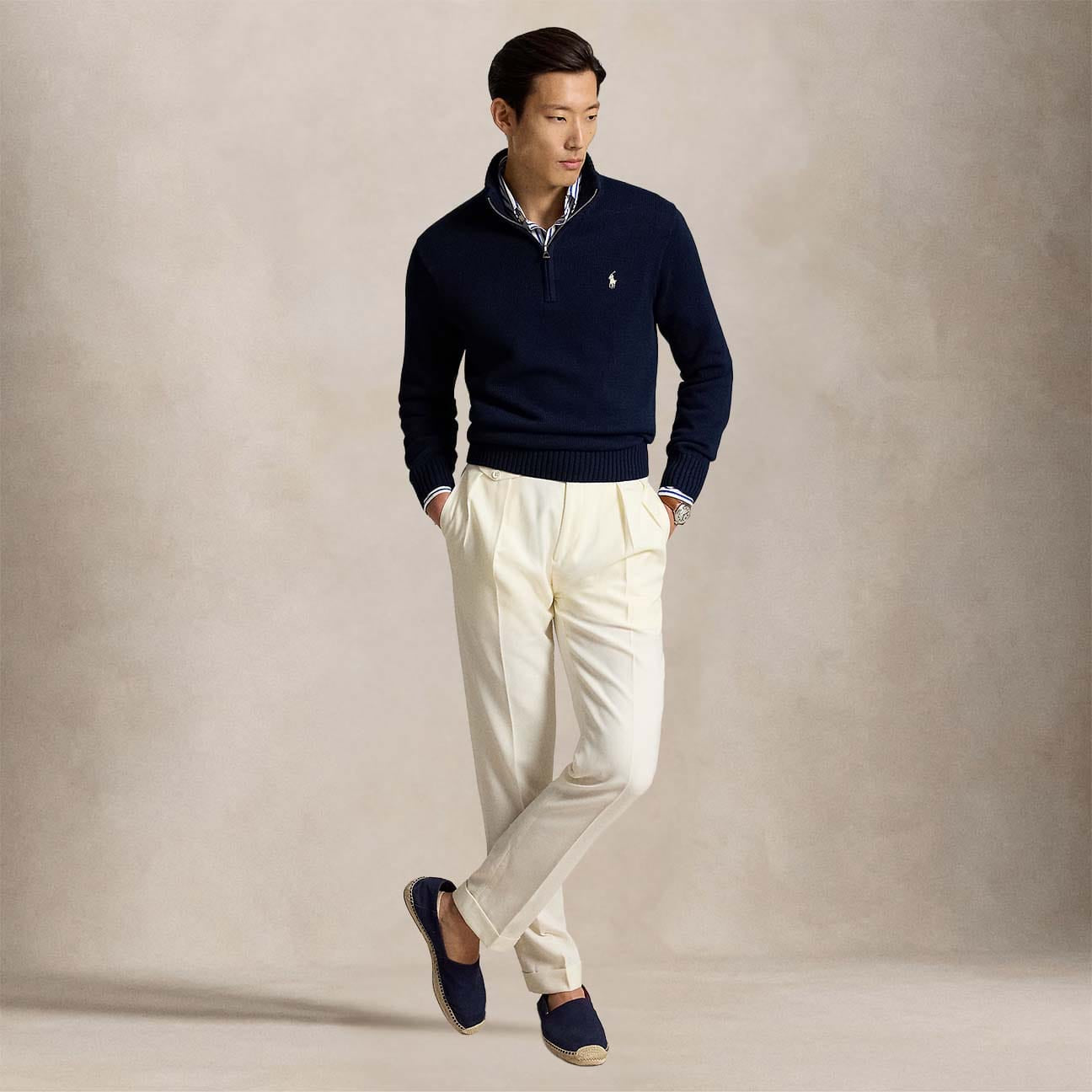 POLO RALPH LAUREN Maglio uomo in cotone con mezza zip Blue
