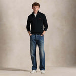 POLO RALPH LAUREN Maglio uomo in cotone con mezza zip Nero