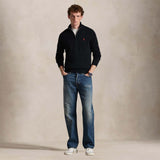 POLO RALPH LAUREN Maglio uomo in cotone con mezza zip Nero