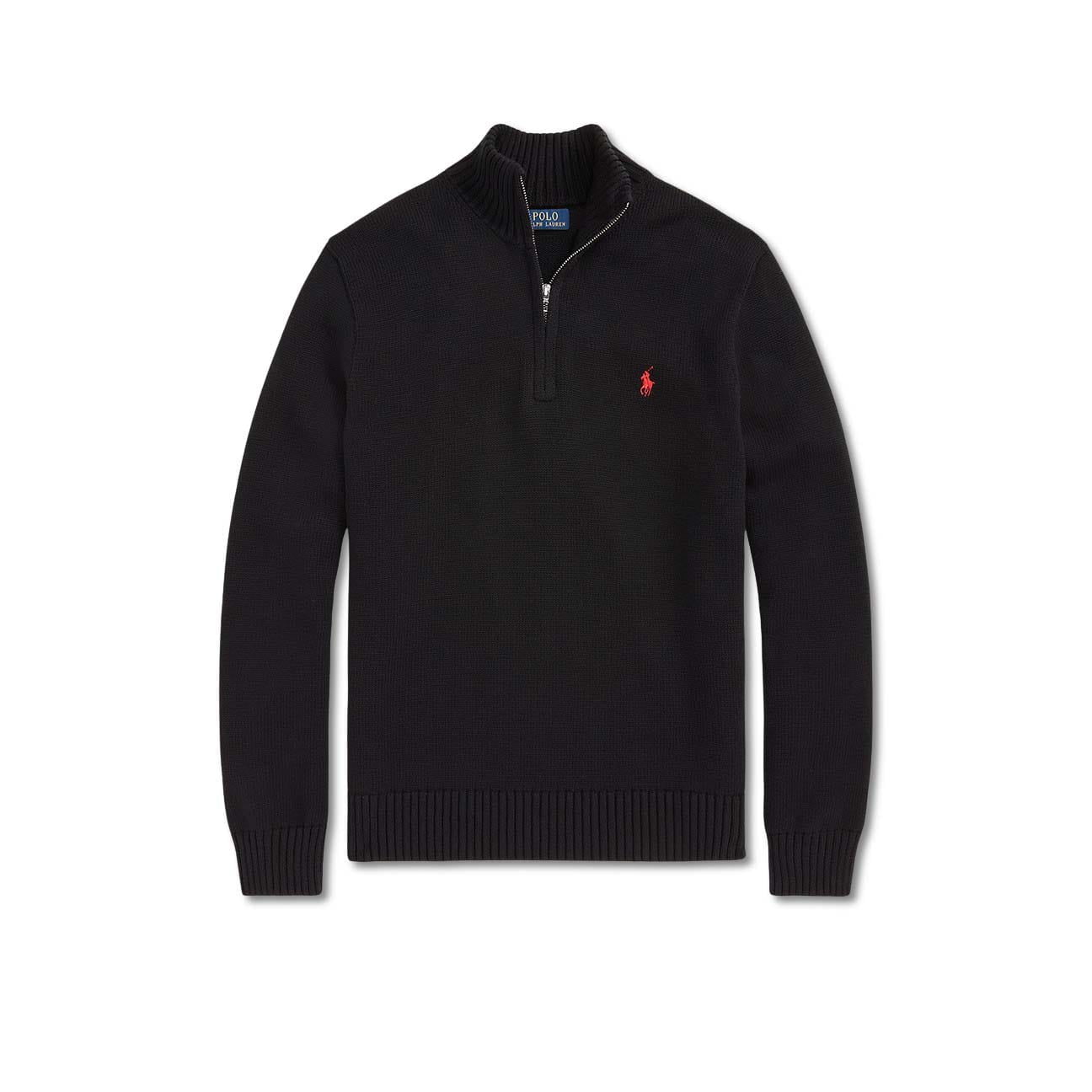 POLO RALPH LAUREN Maglio uomo in cotone con mezza zip Nero