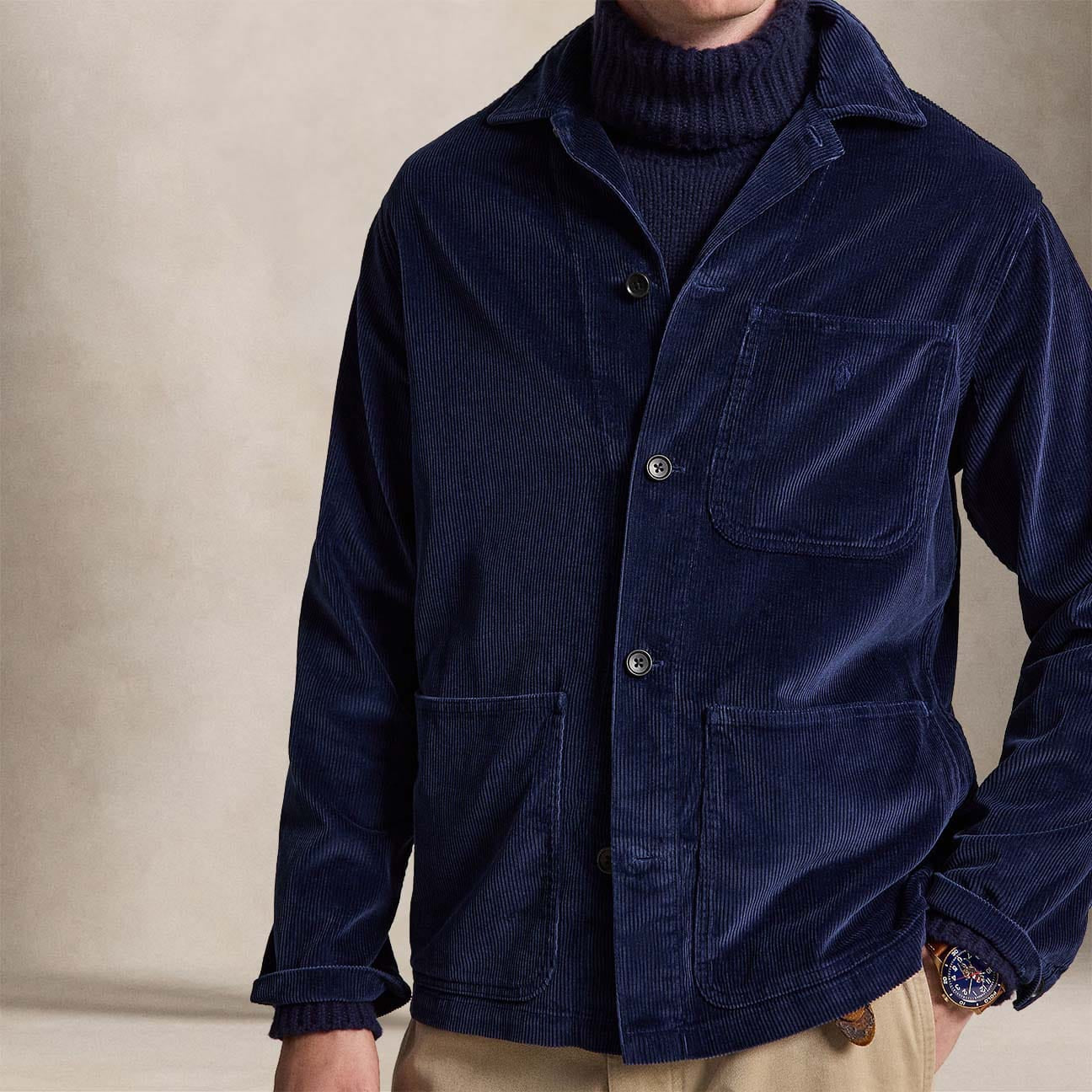 POLO RALPH LAUREN Overshirt uomo in velluto a coste Blue